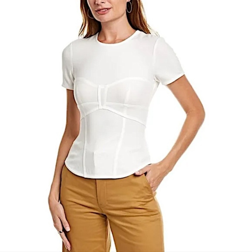 A.L.C. Women Size 10 Beau Bustier Modern Corset Seam  Blouse White Crepe